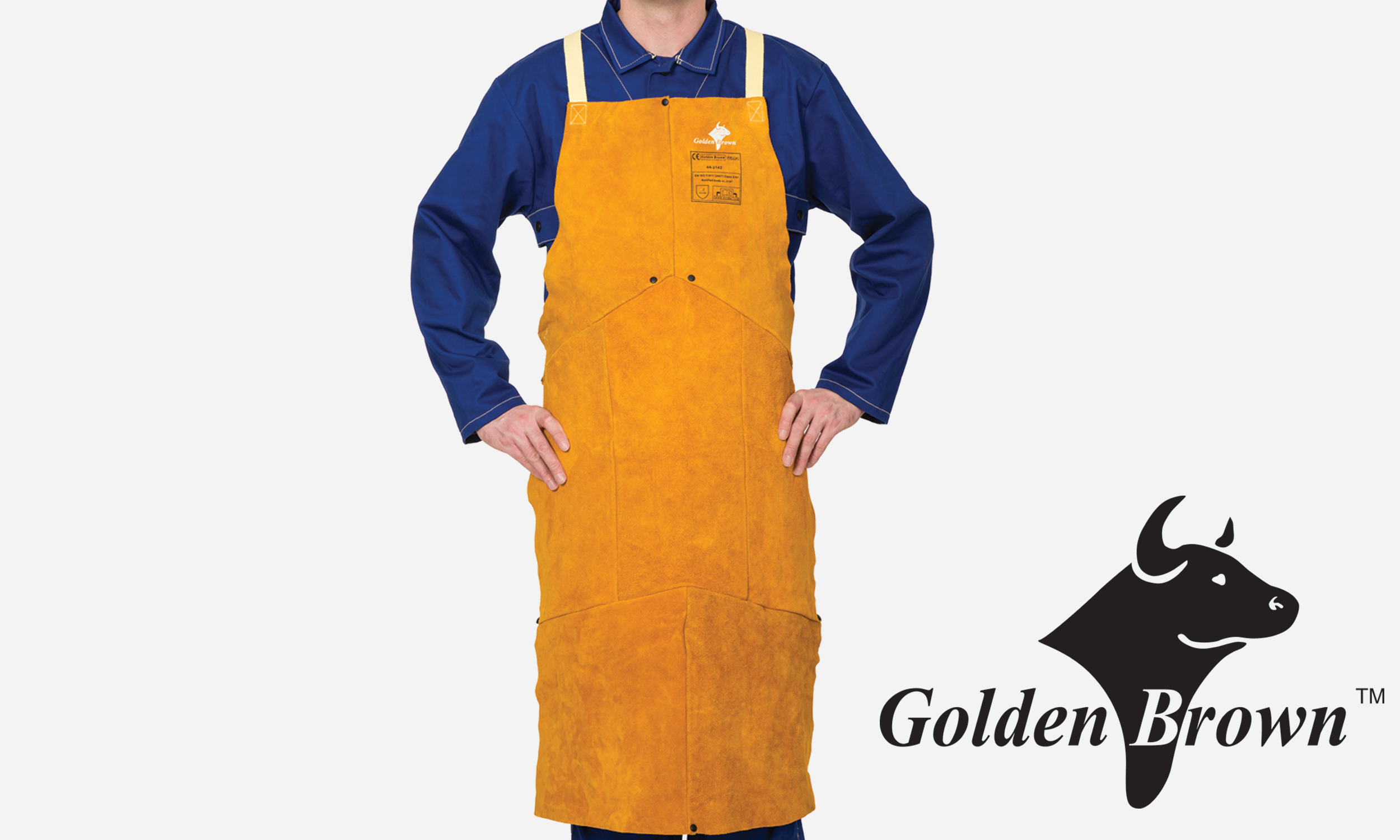 (Weldas) Golden BrownTM レザー製溶接用ガウンエプロン、ゴム製ウエストストラップ付きのオープンバック、44-2847M、ゴールデンブラウン、（Mサイズ）。 Welding Apparel: Golden Brown Leather